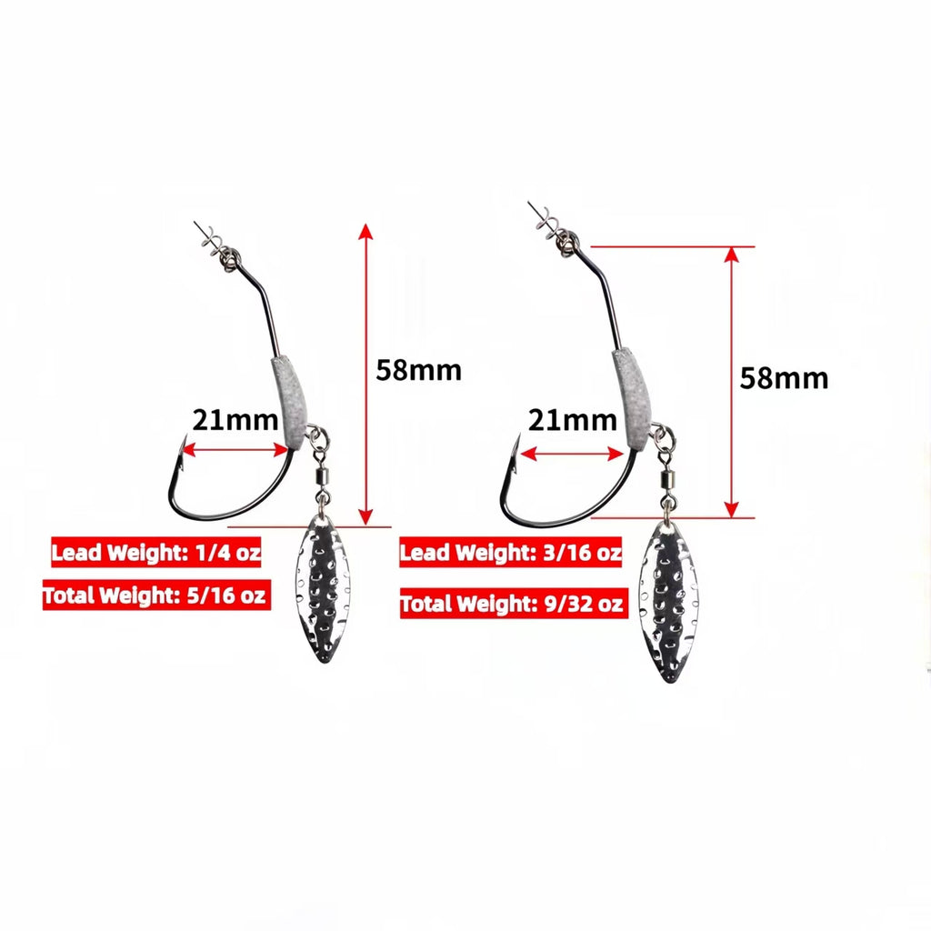Weighted Crank Hook with Spinner Blade, Soft Worm Hook, Sharp Anti-Shed Lead Fishing Hook