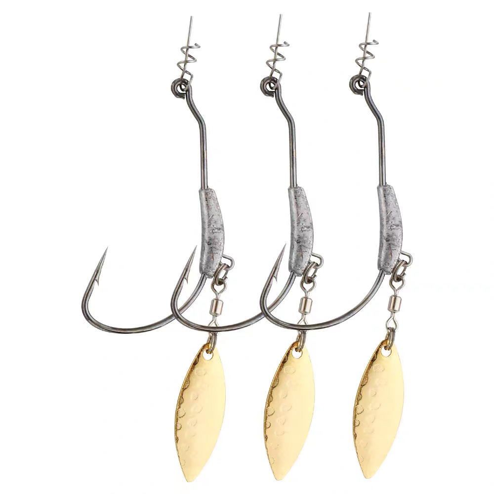 Weighted Crank Hook with Spinner Blade, Soft Worm Hook, Sharp Anti-Shed Lead Fishing Hook