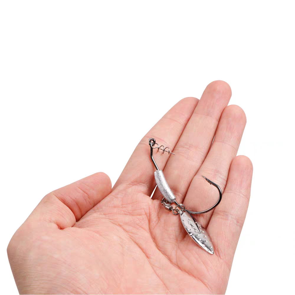Weighted Crank Hook with Spinner Blade, Soft Worm Hook, Sharp Anti-Shed Lead Fishing Hook