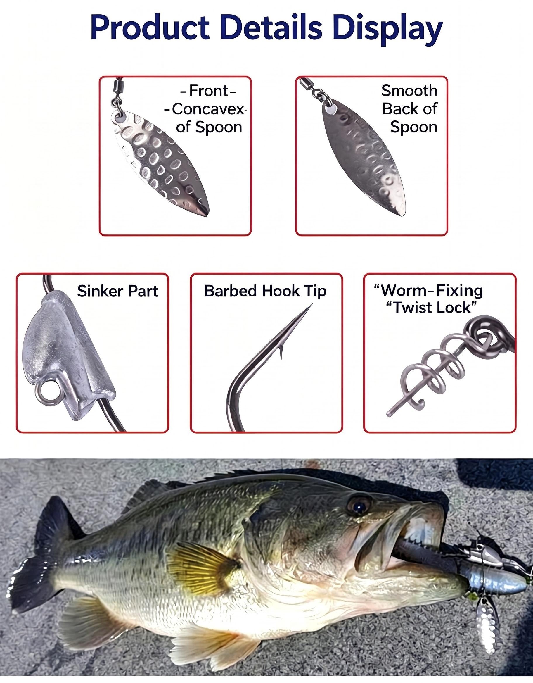 Weighted Crank Hook with Spinner Blade, Soft Worm Hook, Sharp Anti-Shed Lead Fishing Hook