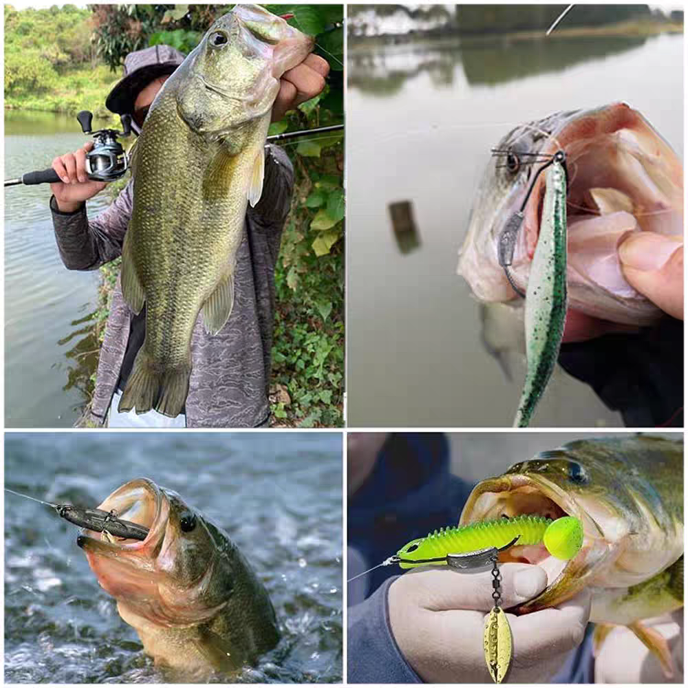 Weighted Crank Hook with Spinner Blade, Soft Worm Hook, Sharp Anti-Shed Lead Fishing Hook